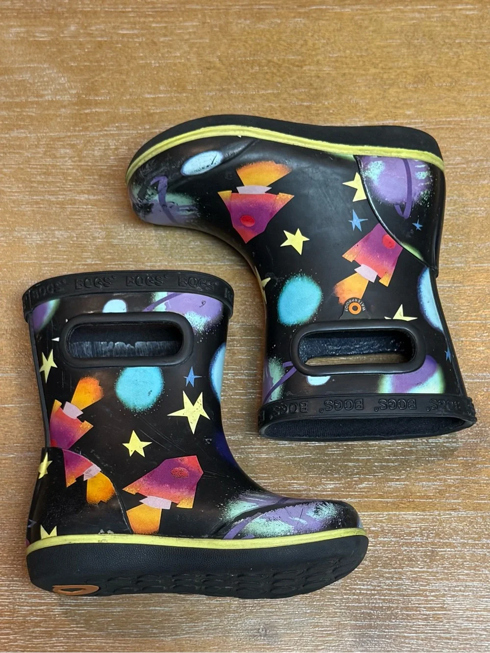 Bogs Skipper II Dreamcore Space Black Multi Rain Boots Waterproof Sz 6